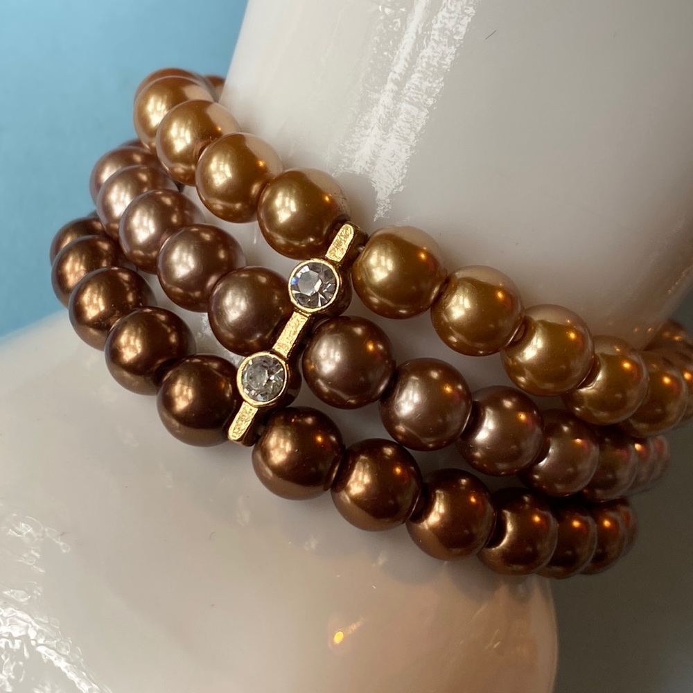Stretchy faux pearls rhinestone multi strand bracelet